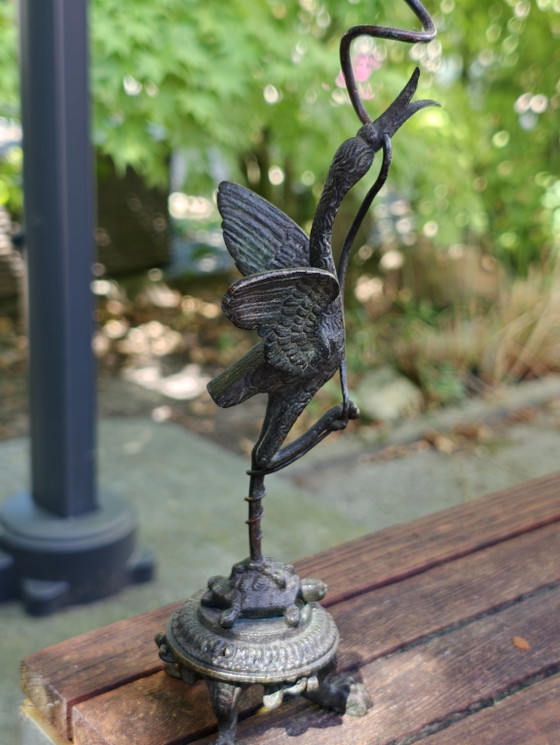Image 1 of Grue en bronze chinoise du XIXe siècle avec serpent sur tortue