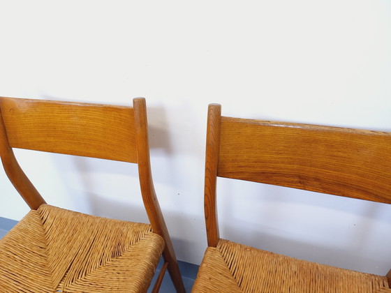 Image 1 of Suite de 6 chaises vintage italiennes en teck et corde danoise Gessef Consorzio Sedie Friuli