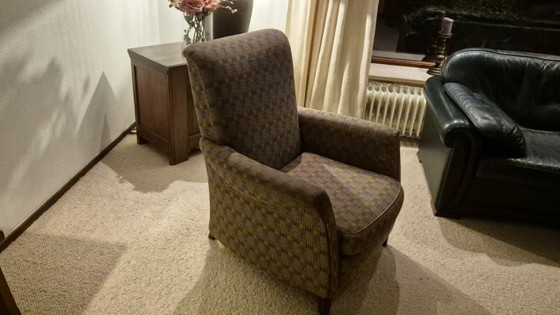 Vintage Designer Wingback Armchair with Oak Legs – Koekoek, Textile (photo 13 of 21)