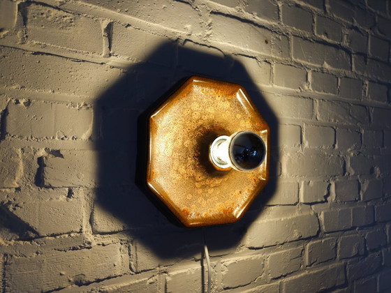 Image 1 of Keramieken aardewerken bruine vintage wandlamp, west germany fat lava stijl, keramische retro wandlamp, space age lamp
