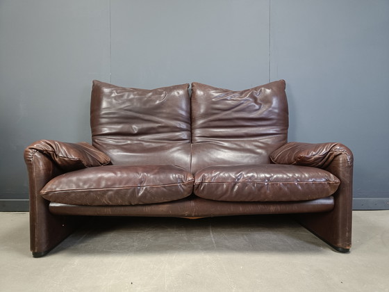 Image 1 of Vintage lederen Maralunga bankstel door Vico Magistretti voor Cassina, 1973
