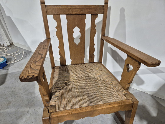 Image 1 of Due poltrone in rovere in stile brutalista Arts & Crafts.