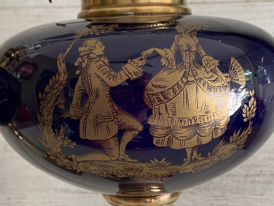 Image 1 of Duo di lampade a olio da salotto Inizio XX secolo Bronzo Terracotta Rame Giallo Cristallo