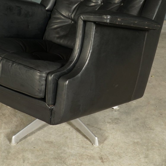 Image 1 of Poltrona girevole vintage in pelle nera, anni '70