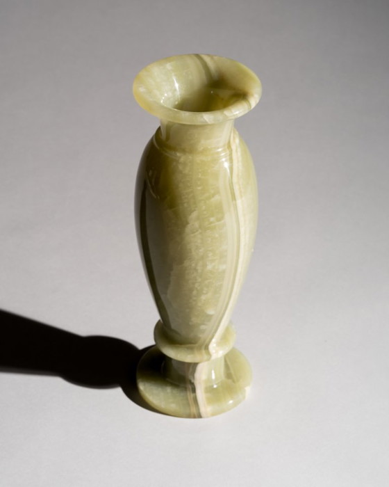Image 1 of Vintage Polished Neoclassical Green Onyx Marble Vase Mid-Century Modern Elegance