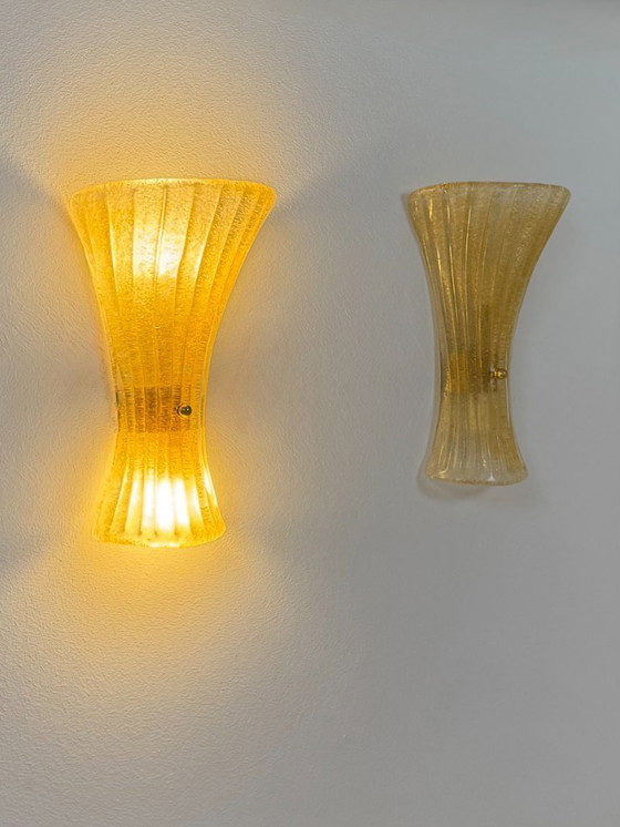 Image 1 of Coppia di applique da parete vintage in vetro di Murano stampato e pressato, Italia, 1980