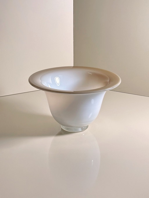 Italian Murano opal glass bowl Opalina milk glass bowl vase Mid - Century 1950s Cream White Beige 50s