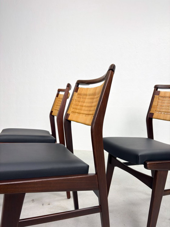 Image 1 of Mid-century Eetkamerstoelen met Rieten Rugleuning