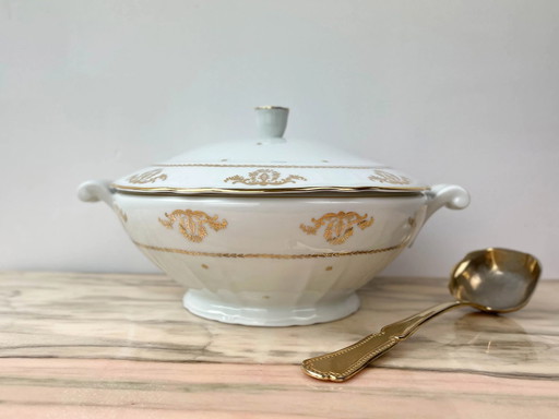 Soupière en Porcelaine Berry Dorée Blanche