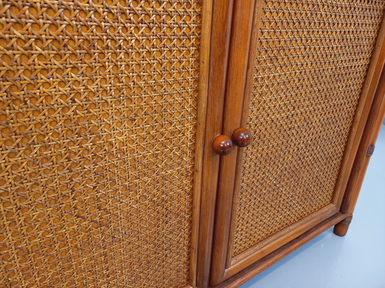 Image 1 of Large Vintage Rattan, Wood and Cane Bookcase from the 70s