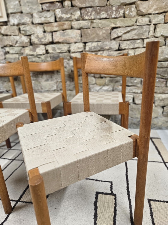 Image 1 of Set di 6 sedie in teak, anni '60, con cinghie elastiche
