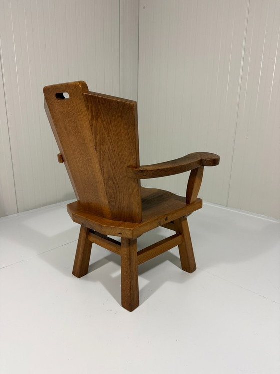 Rustic brutalist armchair in solid oak from the 1960s, Wood, Brown (photo 4 of 19)