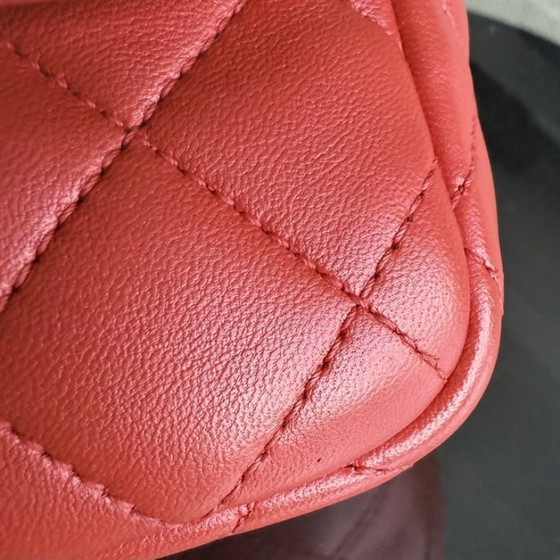 Image 1 of Chanel Seasonal Flap - Two Tone Quilted Lambskin Red Grey Golden Hardware Series 23