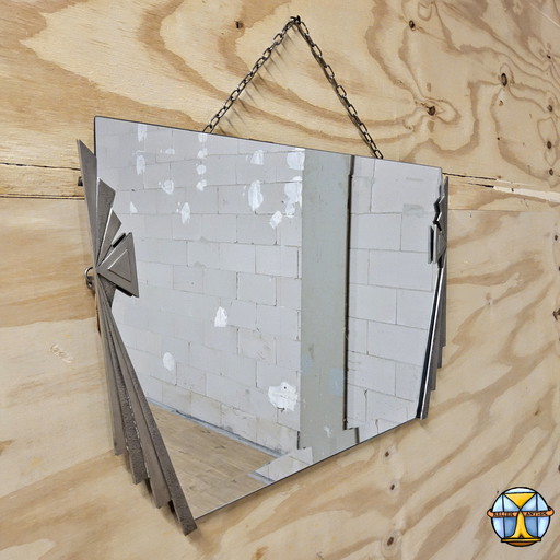 Unique antique Art Deco facet-cut mirror (77x49cm)