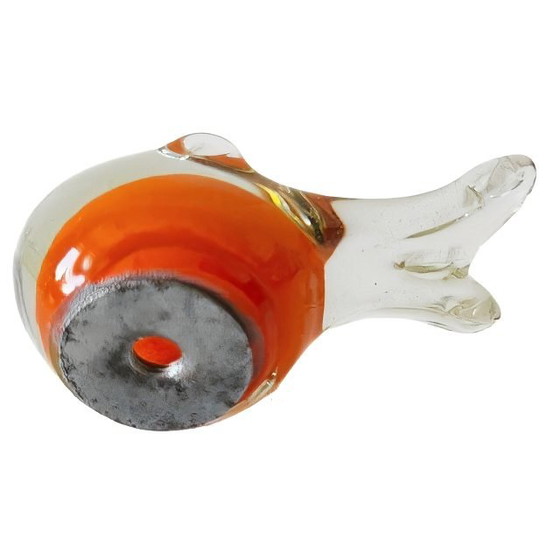 Image 1 of Presse-papier en verre soufflé à la bouche, petit oiseau de style Murano, figurine d'oiseau orange des années 1980