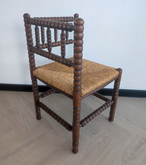 Oak Bobbin corner chair stool rush