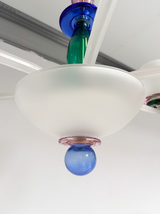 Lampadario italiano in vetro di Murano, anni '60, Metallo, Bianco, Postmodern (foto 8 di 15)