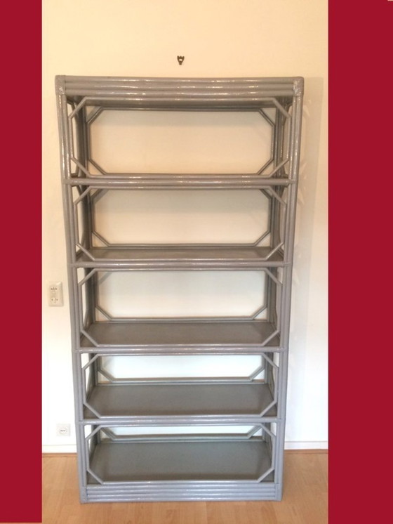 Image 1 of 80s Vintage bamboo shelf open cabinet