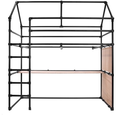 Letto a soppalco con tubo per impalcature (materasso 80x200) nero