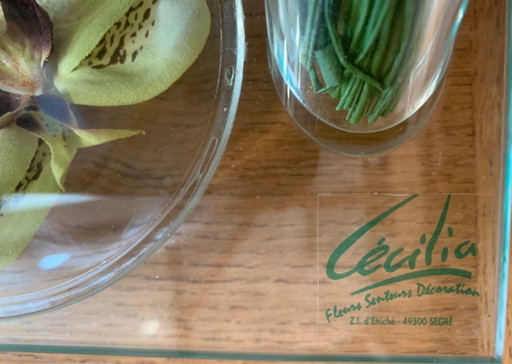 Vassoio rettangolare trasparente decorato con orchidee