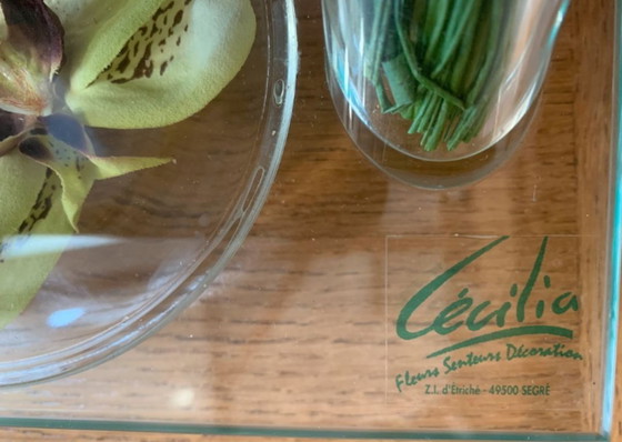 Image 1 of Vassoio rettangolare trasparente decorato con orchidee