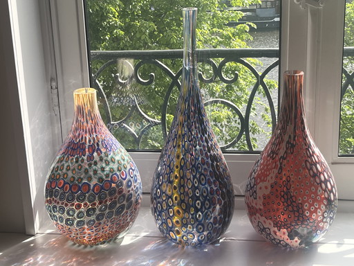 Trois grands vases en verre de Murano