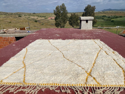 Beni Ouarain Rug 200x200 cm – Handmade Moroccan Wool Carpet – Ivory Berber Geometric Design