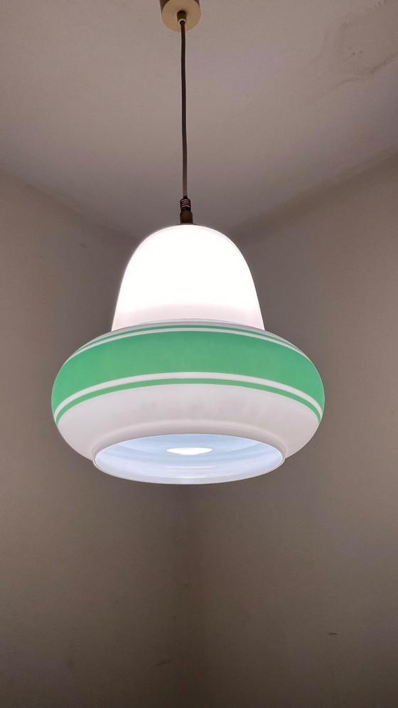 Image 1 of Lampada a sospensione Art Déco italiana, anni '50, vintage, opalina