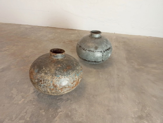 Image 1 of 2 X vintage metal jugs vases