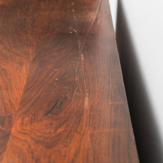 Image 1 of SCANDINAVISCH DRESSOIR IN HOUT MET DONKERROOD LEDER, VINTAGE, MODERN, JAREN 60