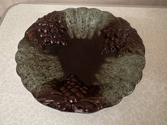 Image 1 of Foreign-West Germany Ceramic - Tripod Fruit Bowl Barbotine Grapes