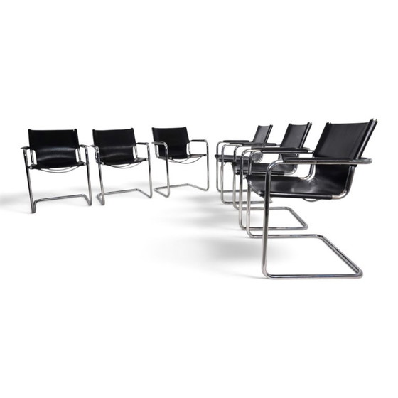 Matteo Grassi Set of 6 Visitor Chairs, Leather/Chrome Dining Chairs, 1970 (photo 5 of 20)