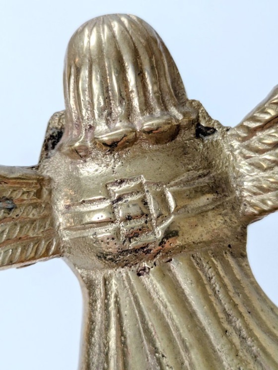 Image 1 of Midcentury Brass Candleholder, Winged Angel for 2 Candles, Christmas Brass Decor