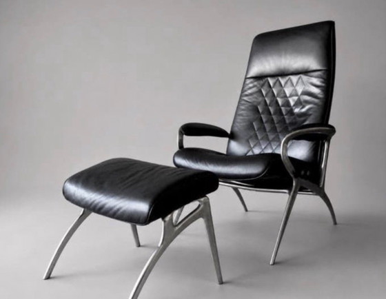 Image 1 of Stressless James loungestoel met voetenbank, zwart leer