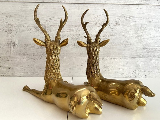 Image 1 of Beeldhouwwerk Beeldje Vintage Duo De Cerfs Brons Doré 1950 - 1960 Ontwerp