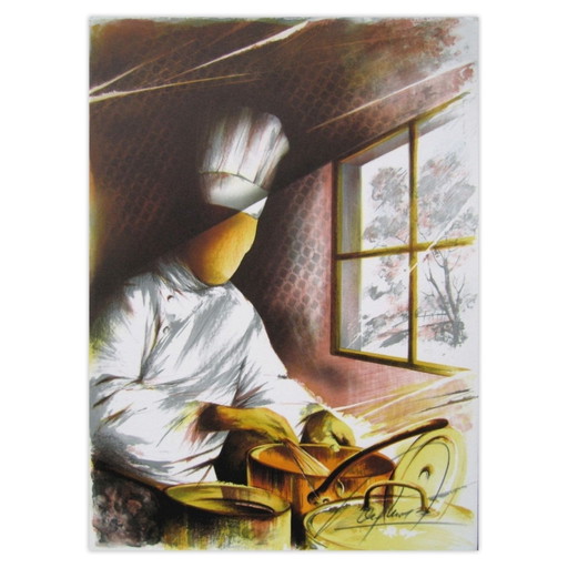 Raymond POULET Trades - De Patissier Gesigneerde lithografie 1984