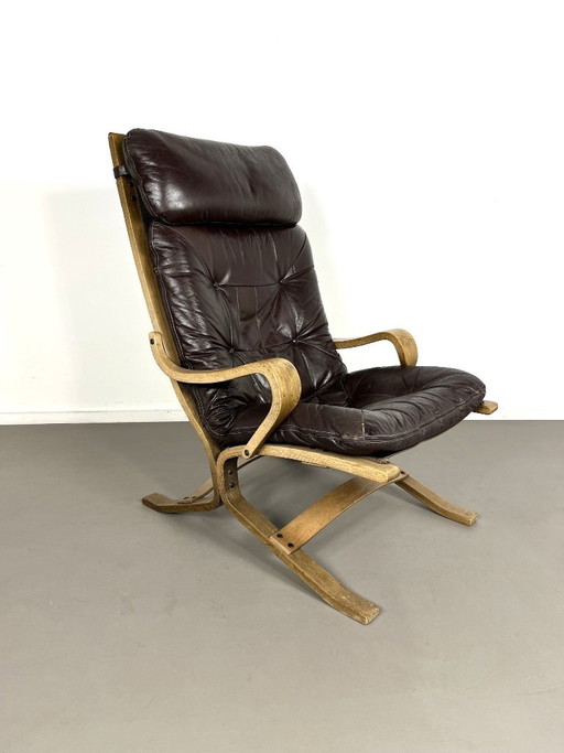 Scandinavian armchair with oak frame and leather seat, 1960s