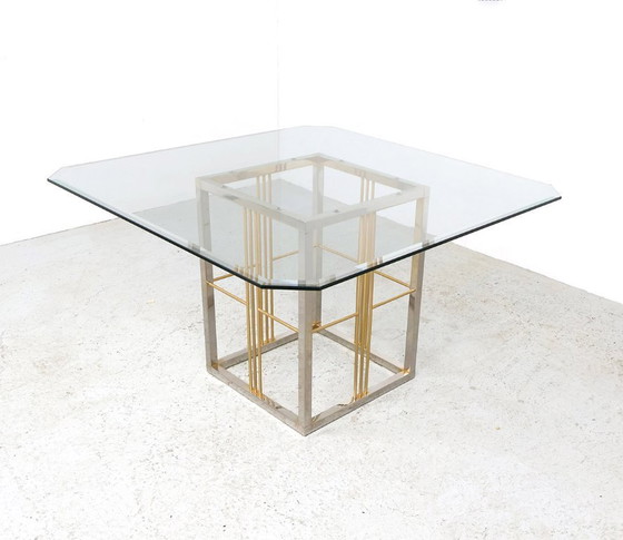 Image 1 of Vintage brass and glass dining table, 1970s