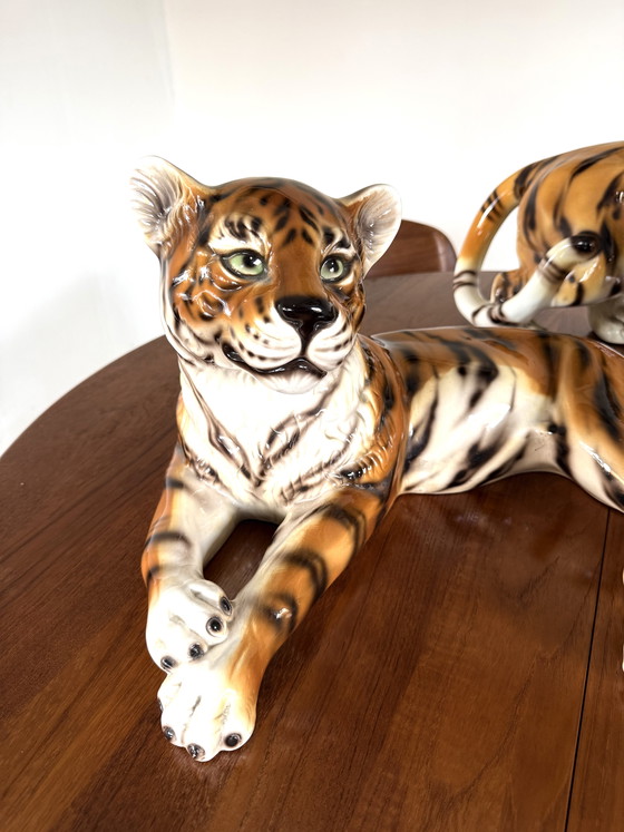 Image 1 of Set di 2 tigri in ceramica vintage, Italia anni '60