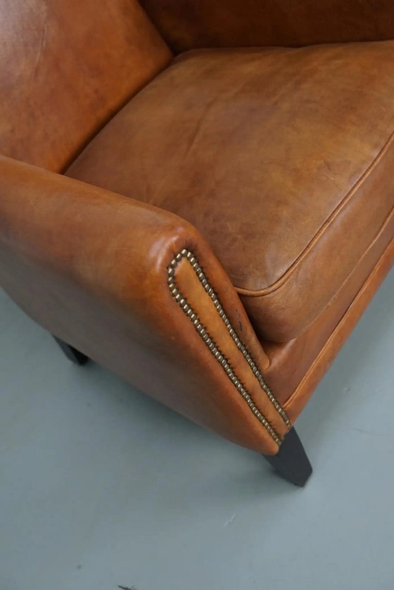 Image 1 of Vintage Nederlandse clubfauteuil van cognackleurig leer