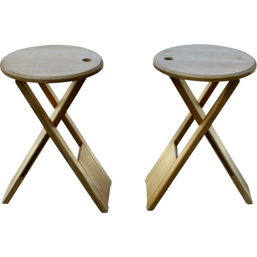 Paar Vintage-Klapphocker aus Buche von Roger Talon, 1960