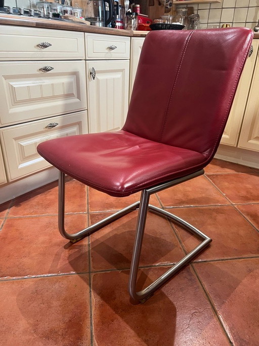 6x designer dining chairs – leather & stainless steel – style Label Vandenberg