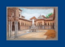 Drawing of the Alhambra. Court of the Lions. Painting of the Alhambra. Painting of the Court of the Lions.