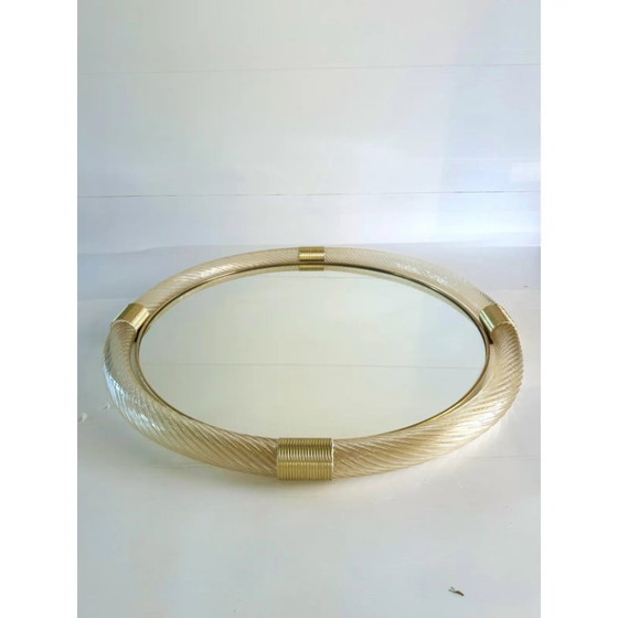 Image 1 of Elegante specchio rotondo in oro stile Murano, modello Barovier.