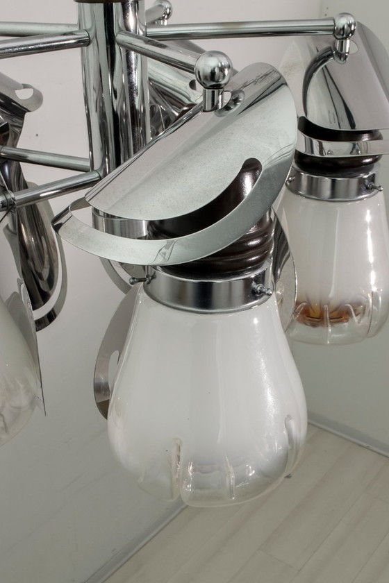 Image 1 of Araña italiana de cristal de Murano y acero Mazzega, mediados del siglo XX, años 70