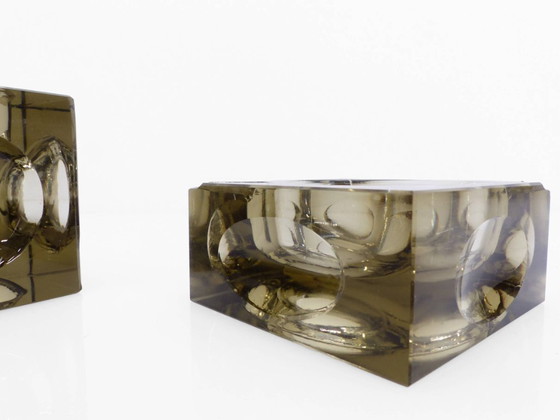 Image 1 of Set cendrier et briquet de table Space Age en verre Murano fumé, Antonio Imperatore, Italie, 1970