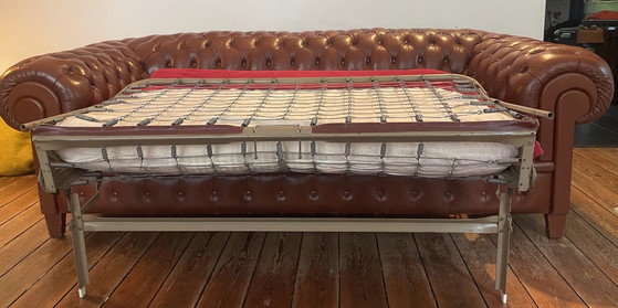 Prachtige vintage roestkleurige Chesterfield, 3-5 zitsbanken, Leer, Bruin (foto 6 van 9)