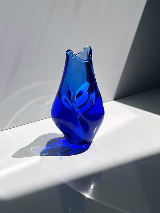 Image 1 of Vintage Mini Glass Vase Miroslav Klinger Cobalt Ultramarine Blue Bohemia Solifleur Czech Zelezny Brod ZBS Železnobrodské sklárny