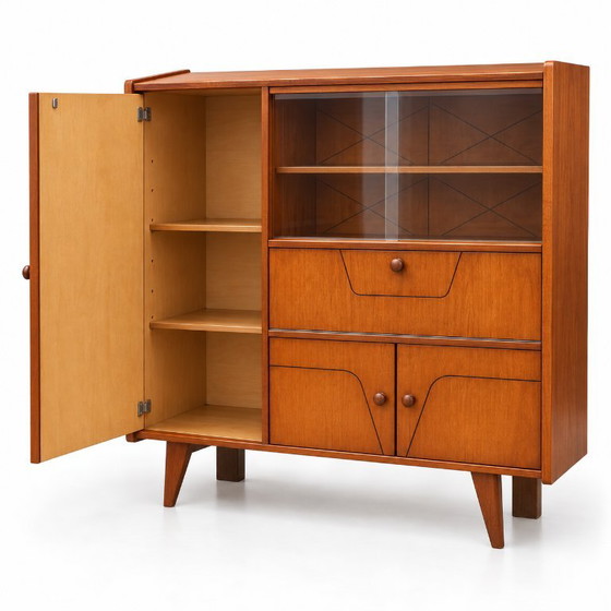 Buffet haut vintage Mid-Century – Armoire murale en bois avec vitrine années 50/60 – Wood (photo 6 of 6)