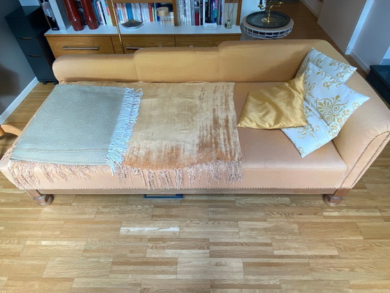 Image 1 of Chaise longue eiken/goudkleurige geribbelde stof